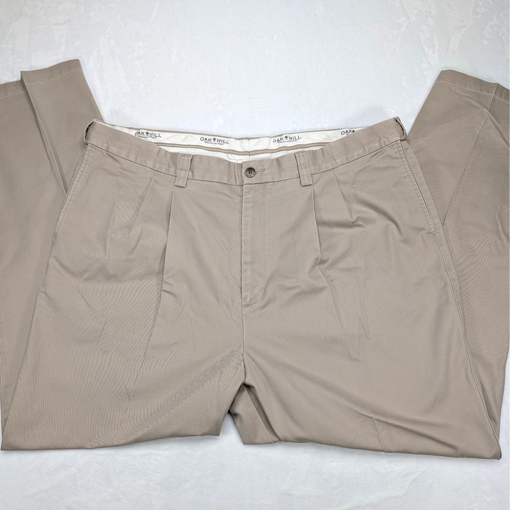 Oak Hill Mens Pleated Khaki Pants Cotton Size 46x34‎ Beige